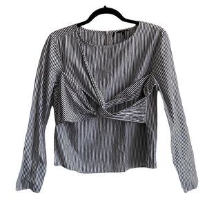 BUFFALO Cotton Striped Popover Long Sleeve Blouse Twist Front Black White M